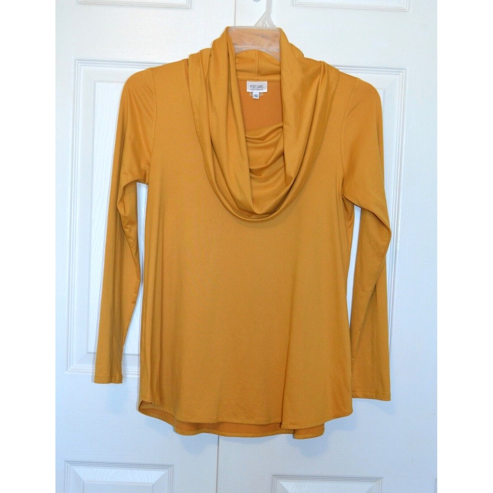 Post Card Postcard Shirt California Womens Yellow Long Sleeve Cowl Neck Soft‎